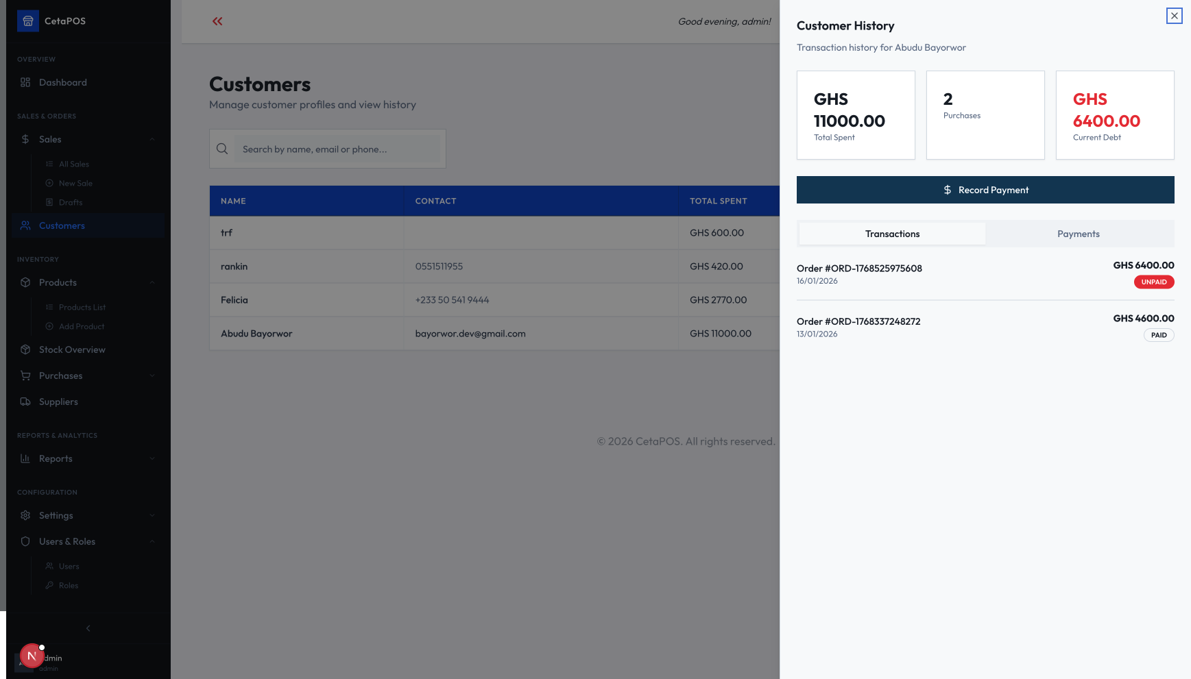 Customer CRM Interface